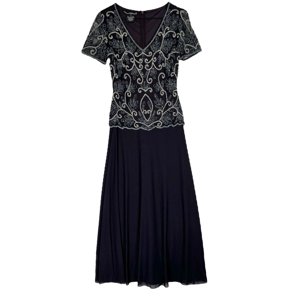 Pisarro Nights Beaded Evening Maxi Dress Gown Size 2 Blue Elegant Formal MOB‎